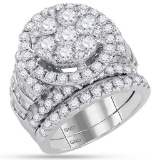 14K White Gold Bridal XL Halo Cluster Baguette Real Diamond Engagement Ring Set 5 CT