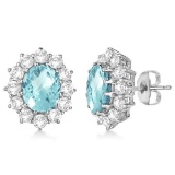 Oval Aquamarine and Diamond Accented Earrings 14k White Gold (7.10ctw)