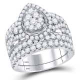14K White Gold Bridal Pear Tear Infinity Love Knot Diamond Engagement Ring Set 2 7/8 CT