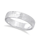 Men's Hammered Finished Carved Band Wedding Ring Palladium (5mm)