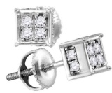 10kt White Gold Womens Round Diamond Square Cluster Screwback Earrings 1/4 Cttw