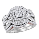 14kt Two-tone Gold Womens Round Diamond Bridal Wedding Engagement Ring Band Set 1-1/2 Cttw