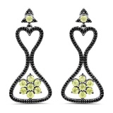 6.93 Carat Genuine Peridot and Black Spinel .925 Sterling Silver Earrings