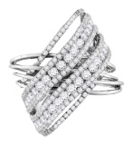 14K White Gold Womens Criss Cross X Real Diamond Fashion Cocktail Ring 2 1/2 CT