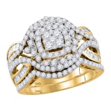 14kt Yellow Gold Womens Round Diamond Bridal Wedding Engagement Ring Band Set 1-1/2 Cttw