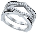 10kt White Gold Womens Round Black Colored Diamond Wrap Ring Guard Enhancer Wedding Band 1/2 Cttw