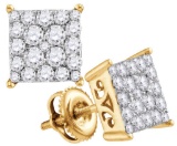 10kt Yellow Gold Womens Round Diamond Square Cluster Stud Earrings 1.00 Cttw