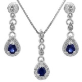 2/3 CARAT SAPPHIRE & DIAMOND 925 STERLING SILVER SET