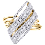 14kt Yellow Gold Womens Round Diamond Crossover Stripe Cocktail Ring 2-1/2 Cttw