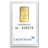 2 gram Gold Bar - Credit Suisse Statue of Liberty (In Assay)