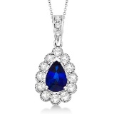 Pear Sapphire and Diamond Pendant Necklace in 14K White Gold (0.90ct)