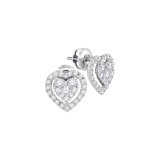 14kt White Gold Womens Round Diamond Heart Frame Cluster Stud Earrings 5/8 Cttw