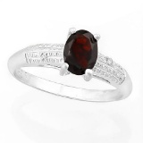 4/5 CARAT GARNET & DIAMOND 925 STERLING SILVER RING