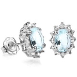 IDEAL 3/4 CARAT AQUAMARINE & DIAMOND 925 STERLING SILVER EARRINGS