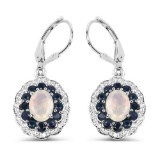 2.80 Carat Genuine Ethiopian Opal, Blue Sapphire and White Topaz .925 Sterling Silver Earrings