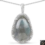 8.65 Carat Genuine Labradorite And White Topaz .925 Sterling Silver Pendant