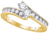 14kt Yellow Gold Womens Round Diamond 2-stone Hearts Together Bridal Wedding Engagement Ring 1/2 Ctt