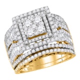 14kt Yellow Gold Womens Round Diamond Square Cluster Bridal Wedding Engagement Ring Band Set 2-5/8 C