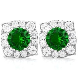 2 2/5 CARAT CREATED EMERALD & 1/4 CARAT (26 PCS) FLAWLESS CREATED DIAMOND 925 STERLING SILVER EARRIN