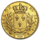 1814-1815 France Gold 20 Francs Louis XVIII Avg Circ
