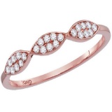 10kt Rose Gold Womens Round Diamond Oval Cluster Stackable Band Ring 1/8 Cttw