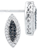 10kt White Gold Womens Round Black Colored Diamond Oval Cluster Screwback Earrings 1/3 Cttw