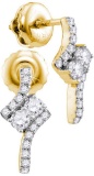 14kt Yellow Gold Womens Round Diamond 2-stone Earrings 1/4 Cttw