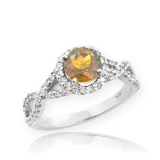 10K White Gold Citrine Birthstone Infinity Ring with Diamonds APPROX 1.60 CTW (VS2-SI1)