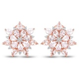 18K Rose Gold Plated 4.03 Carat Genuine Morganite and White Topaz .925 Sterling Silver Earrings