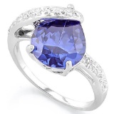 5 CARAT LAB TANZANITE & DIAMOND 925 STERLING SILVER RING