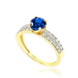 Blue Sapphire 10K Gold Diamond Pave Ring APPROX 1.04 CTW (VS2-SI1)