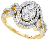 10kt Yellow Gold Womens Round Diamond Oval Halo Twist Cluster Bridal Wedding Engagement Ring 1-1/12