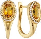 Ladies 14K White Gold Yellow Citrine Genuine Diamond Hoop Earrings 1/4 CT