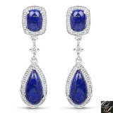 5.43 Carat Genuine Lapis And White Topaz .925 Sterling Silver Earrings