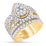 14K Yellow Gold Bridal Pear Tear Infinity Love Knot Diamond Engagement Ring Set 2 7/8 CT