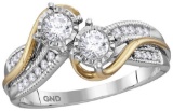 14kt White Two-tone Gold Womens Round Diamond 2-stone Bridal Wedding Engagement Ring 1/2 Cttw (Certi