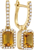 Womens 14K White Gold Lab Citrine Diamond Dangle Drop Stud Earrings 1/3 CT