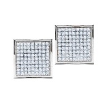 10kt White Gold Womens Round Pave-set Diamond Square Cluster Earrings 3/8 Cttw