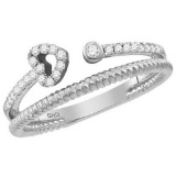 10kt White Gold Womens Round Diamond Heart Bisected Stackable Band Ring 1/6 Cttw
