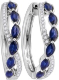 14k White Gold Ladies Lab Blue Sapphire Diamond Infinity Hoops Earrings 1/4 CT
