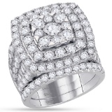 14K White Gold Bridal Cluster Baguette Real Diamond Engagement Wedding Ring Set 6 CT