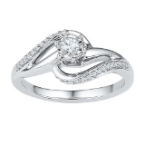 10kt White Gold Womens Round Diamond Solitaire Swirl Bridal Wedding Engagement Ring 1/5 Cttw