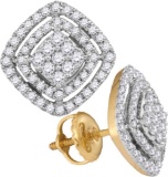 14kt Yellow Gold Womens Round Diamond Square Cluster Screwback Earrings 1/2 Cttw