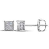 10kt White Gold Womens Round Diamond Square Cluster Screwback Earrings 1/3 Cttw