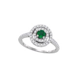 18kt White Gold Womens Round Emerald Solitaire Concentric Circle Frame Ring 5/8 Cttw