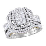 14K Two Tone Gold Bridal Halo Flower Real Diamond Engagement Ring 1 1/2 CT