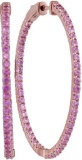 14kt Rose Gold Womens Round Pink Sapphire Slender Inside Outside Hoop Earrings 3-3/4 Cttw