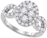 10kt White Gold Womens Round Diamond Oval Frame Cluster Ring 1-3/4 Cttw