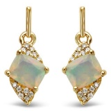 0.57 Carat Genuine Ethiopian Opal and White Diamond 14K Yellow Gold Earrings