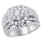 14kt White Gold Womens Round Diamond Cluster Bridal Wedding Engagement Ring 3.00 Cttw